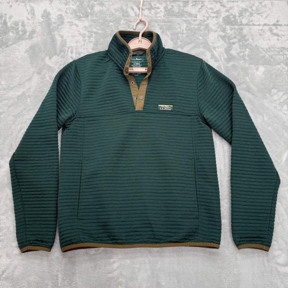 L.L. Bean Airlight Sweater Men Small Green Knit Slightly Fitted 1/4 Snap Button - Picture 2 of 8